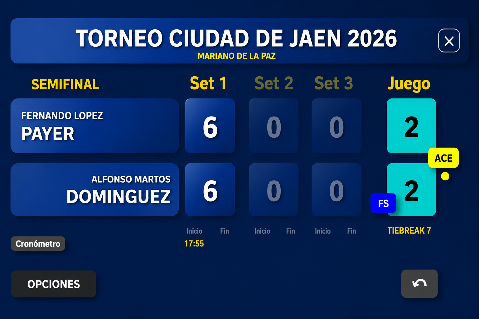 MarcadorTenis: Marcador de tenis en directo. Tennis Score online para árbitros