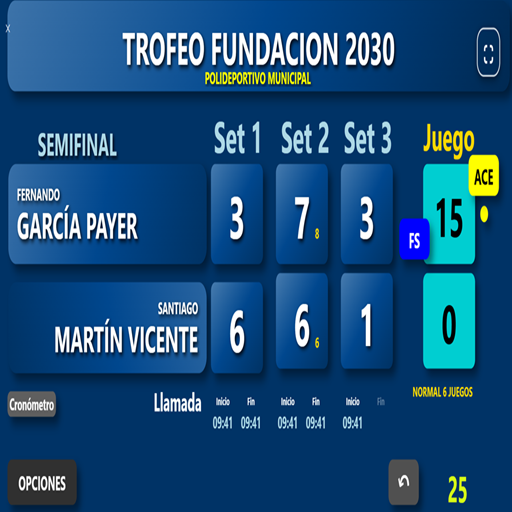 Marcador de tenis online utilizado por un árbitro durante un partido